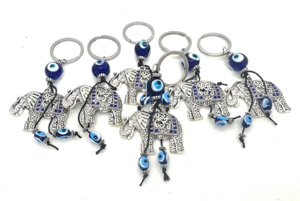 Blue Evil Eye Keychain with Elephant II Set of 6