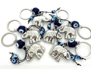 Blue Evil Eye Keychain with Elephant Set of 6