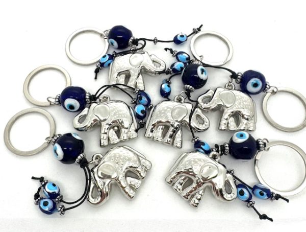 Blue Evil Eye Keychain with Elephant Set of 6