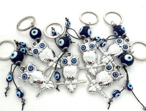 Blue Evil Eye Keychain with Owl Set of 6