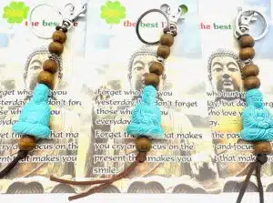 Buddha Keychain with Wooden Beads - Turquoise