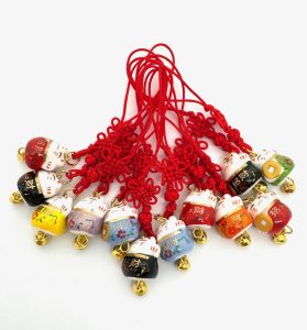Japanese Lucky Cat Porcelain with Lucky Red Hanger (12 pieces)