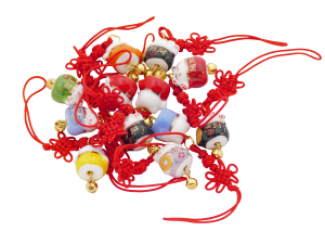 Japanese Lucky Cat Porcelain with Lucky Red Hanger (12 pieces)