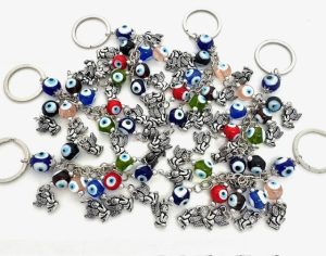 Mixed Blue Evil Eye Key Hanger with Angel Set of 6
