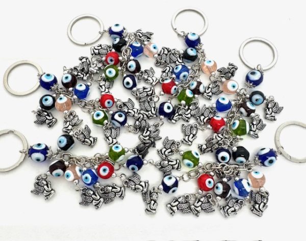 Mixed Blue Evil Eye Key Hanger with Angel Set of 6