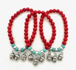 Red Coral Beaded Bracelet with 3 Buddha Charm