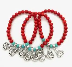 Red Coral Beaded Bracelet with 3 Happy Buddha Charm