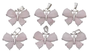Rose Quartz Butterfly Gemstone Pendants (Set of 6 Pieces)