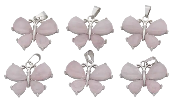 Rose Quartz Butterfly Gemstone Pendants (Set of 6 Pieces)