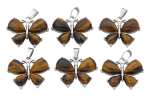 Tiger Eye Butterfly Gemstone Pendants (Set of 6 Pieces)