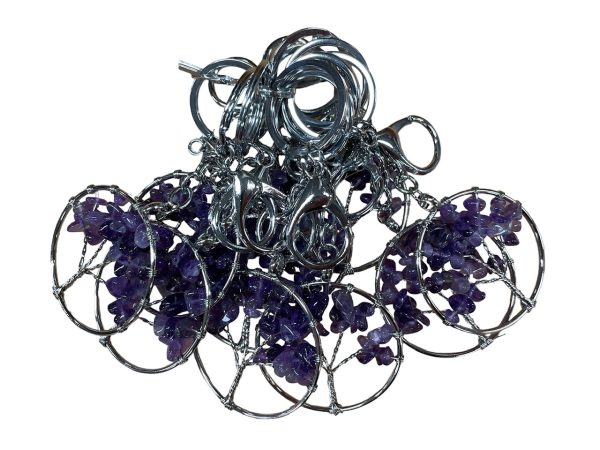 Tree of Life Keychains with Amethyst Gemstones