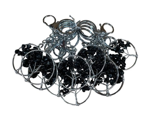 Tree of Life Keychains with Black Onyx Gemstones