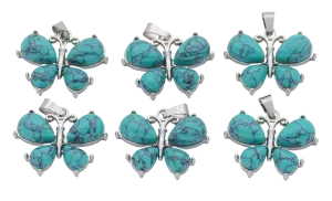 Turquoise Butterfly Gemstone Pendants (Set of 6 Pieces)