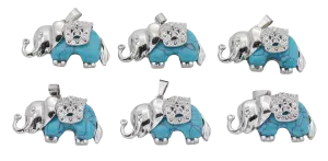 Turquoise Elephant Gemstone Pendants (Set of 6 Pieces)