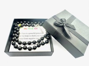 Wholesale 8 mm Black Onyx Beaded Necklace (with Box)