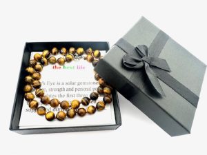 Wholesale 8 mm Tiger’s Eye Beaded Necklace (with box)
