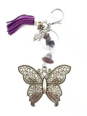 Wholesale Butterfly Keychain with Amethyst Stones & Purple Tassel