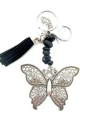 Wholesale Butterfly Keychain with Onyx Stones & Black Tassel