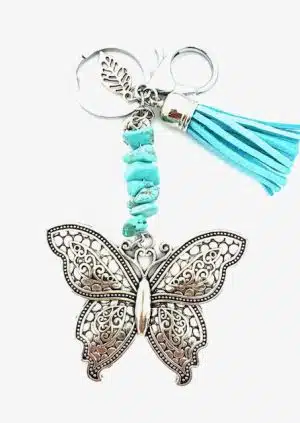 Wholesale Butterfly Keychain with Turquoise Stones & Turqouise Tassel