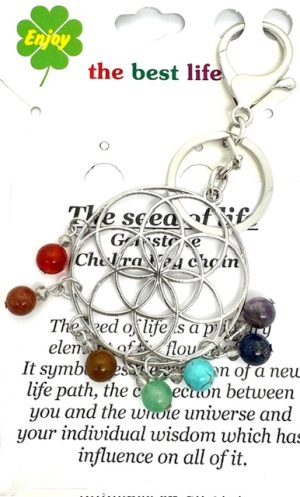 Wholesale Metal Chakra Flower of Life Keychain with 7 Gemstones