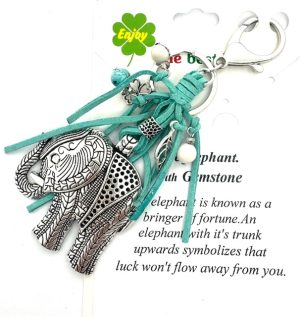 Wholesale Metal Elephant Keychain with Turquoise Tassels