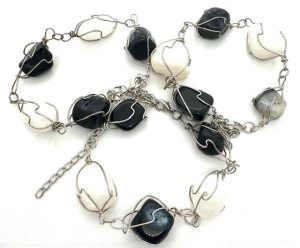 Wholesale Polished Gemstone Bracelet Wire Wrapped - Onyx & Milky Quartz