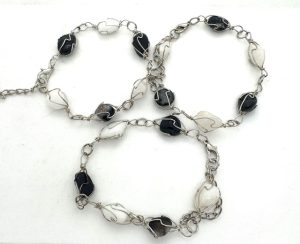 Wholesale Polished Gemstone Bracelet Wire Wrapped - Onyx & Milky Quartz (Small)