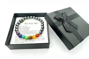 8mm 7 Chakra Bracelet with Gift Box - Hematite