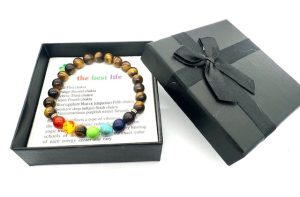 8mm 7 Chakra Bracelet with Gift Box - Tiger Eye