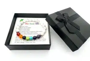 8mm 7 Chakra Bracelet with Gift Box - White Howlite