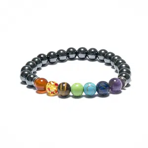 8mm 7 Chakra Bracelet without Box - Hematite