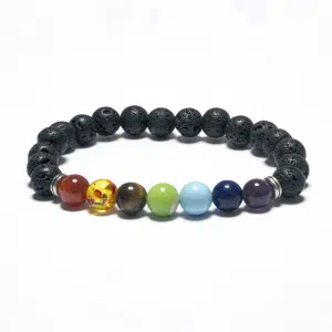 8mm 7 Chakra Bracelet without Box - Lava Stone