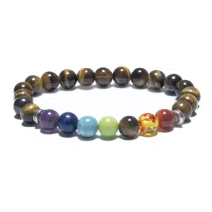 8mm 7 Chakra Bracelet without Box - Tiger Eye