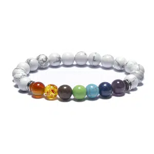 8mm 7 Chakra Bracelet without Box - White Howlite