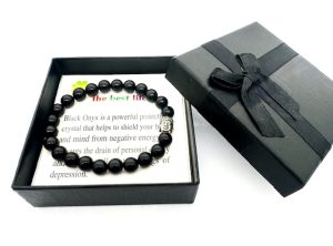 8mm Buddha Black Onyx Gemstone Bracelet – Gift Box Included