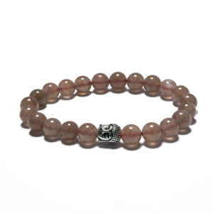 8mm Buddha Bracelet without Box - Strawberry Quartz