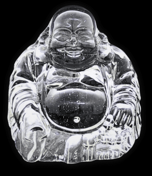 Crystal Glass Happy Buddha with Yuni Gold Ingot - 8.5 cm