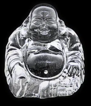 Crystal Glass Happy Buddha with Yuni Gold Ingot - 8.5 cm