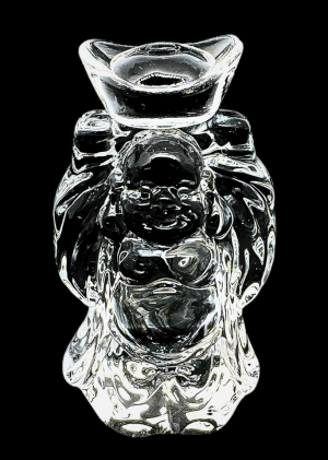 Crystal Glass Standing Happy Buddha with Bowl – 15.5 cm