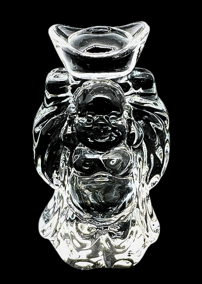 Crystal Glass Standing Happy Buddha with Bowl – 15.5 cm