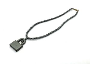 Elegant Lock Pendant with Hematite Bead Necklace