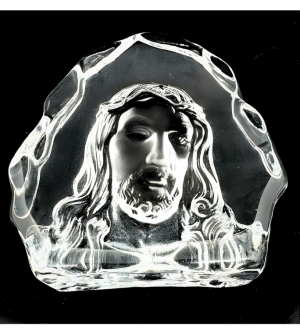 Flat Crystal Glass Jesus Head – 11 cm
