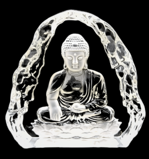 Flat Crystal Glass Sitting Buddha – 16 cm