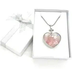 Heart-Shaped Rose Quartz Pendant Necklace with Gift Box