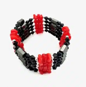 Red Magnetic Wrap Bracelet with Black Beads