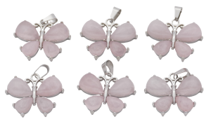 Rose Quartz Butterfly Gemstone Pendants (Set of 6 Pieces)