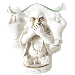 3 happy buddhas 'hear, see, silence' oilburner wit