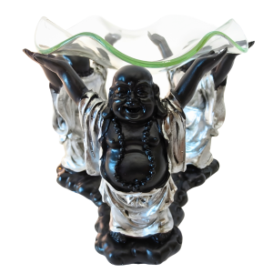 3 Happy Buddhas Oil Burner Silver/Black 12 cm