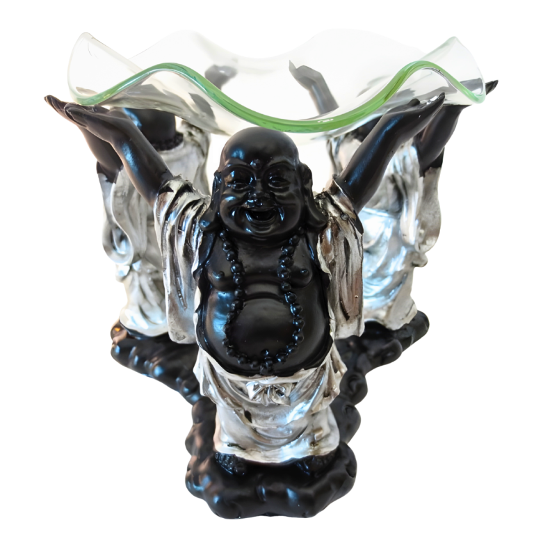 3 Happy Buddhas Oil Burner Silver/Black 12 cm