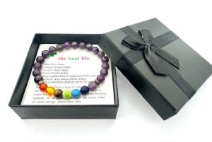 8mm 7-Chakra Amethyst Gemstone Bracelet – Gift Box Included
